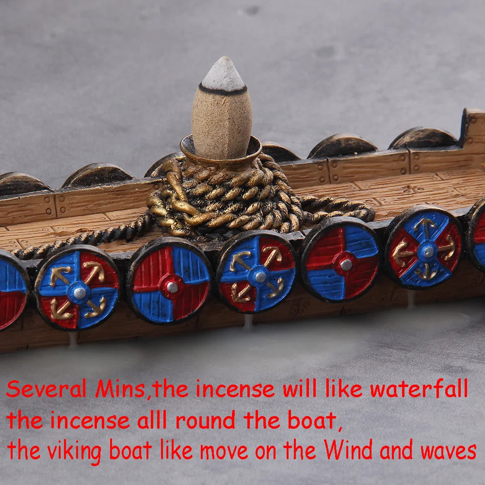 With 10Cones Free Gift Waterfall Incense Burner Ceramic Incense Holder Viking Dragon Boat,Option for Mixed Incense Cones