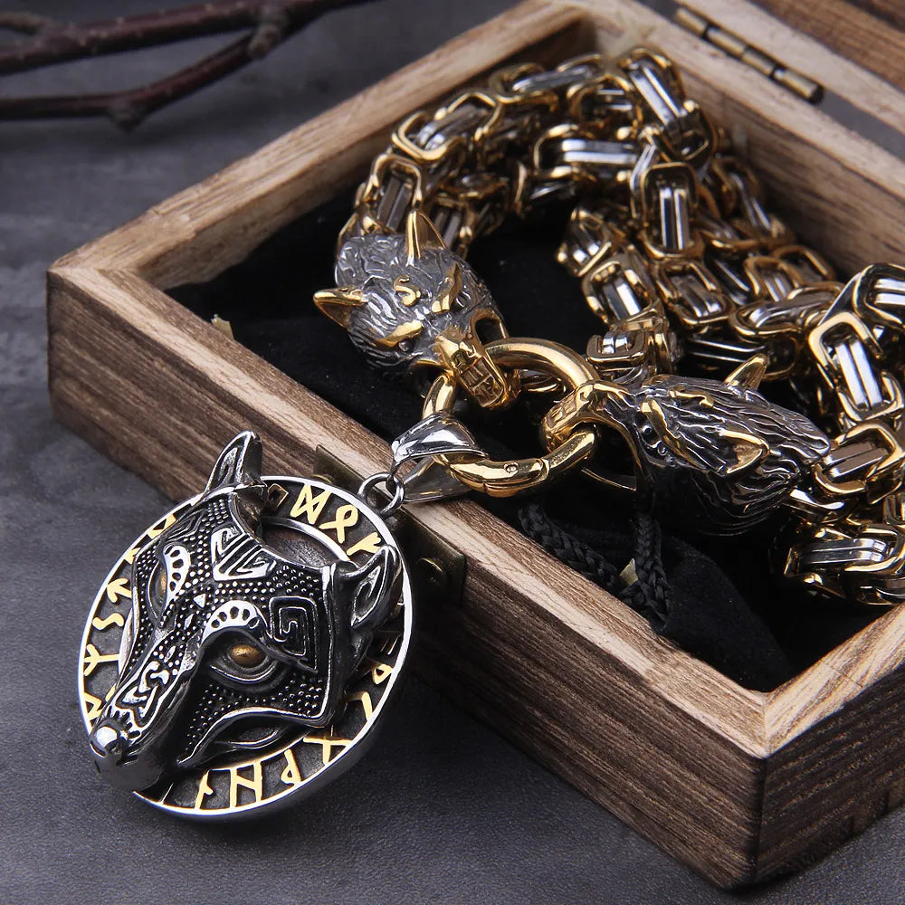 Fenrir King's Chain Wolf Necklace Viking Wolf Necklace Wolf of Ragnarok Norse Knotwork Fenrir Viking Rune Pendant Necklace