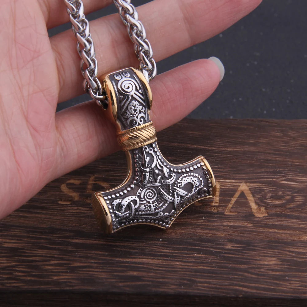 Never Fade thor&#39;s hammer mjolnir pendant necklace viking scandinavian norse viking necklace Men Stainless Steel gift