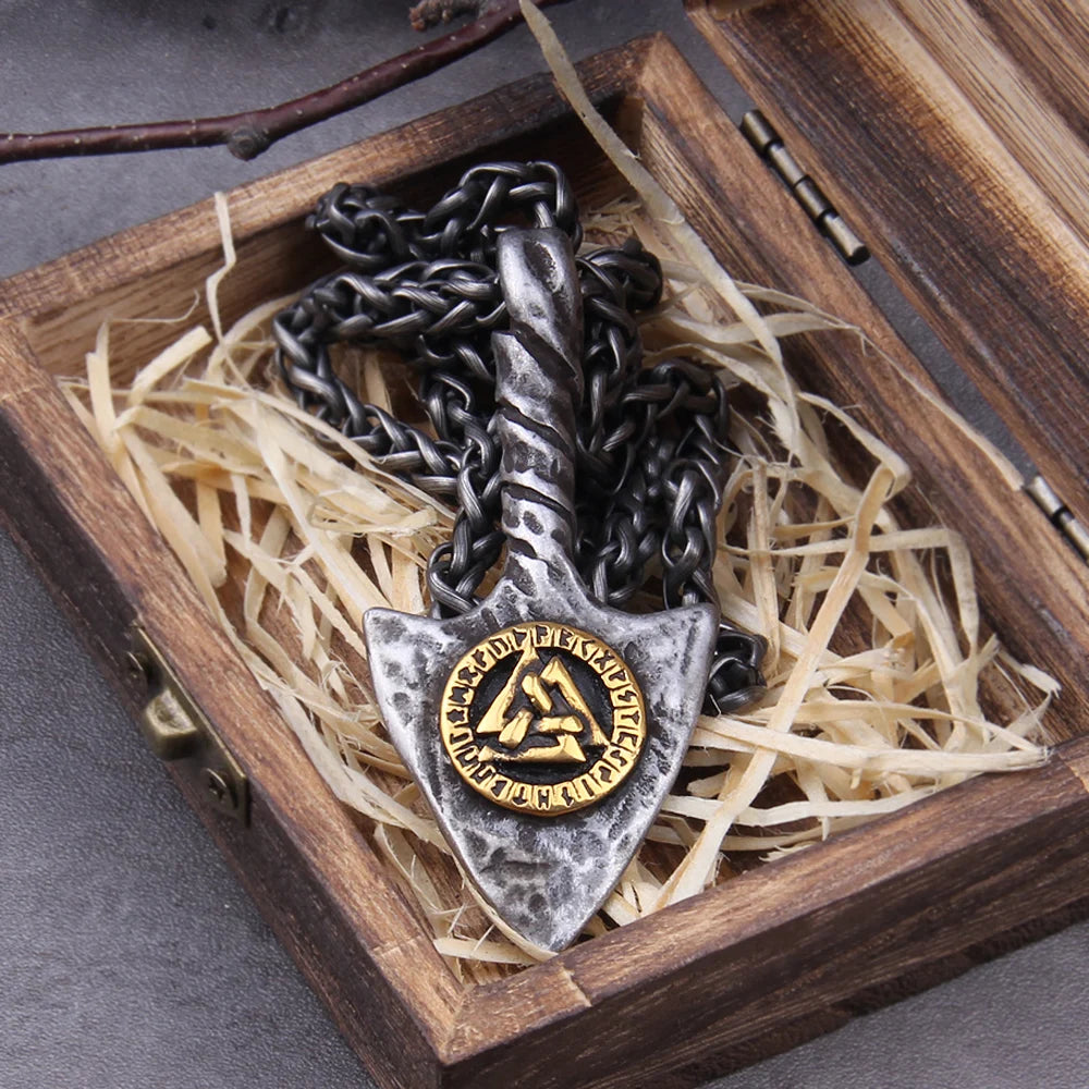 Stainless Steel Viking Necklace Men Antique Gray Spear Pendants Rune valknut Necklaces Scandinavian Norse Jewelry Gift