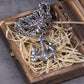 Stainless Steel Vikings jewelry Raven and wolf on viking Thor&#39;s hammer necklace with wooden box as gift