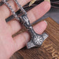 Nordic Viking Mjolnir Stainless Steel Thor Hammer Skull Helm of Awe Necklace For Men With Wooden Box