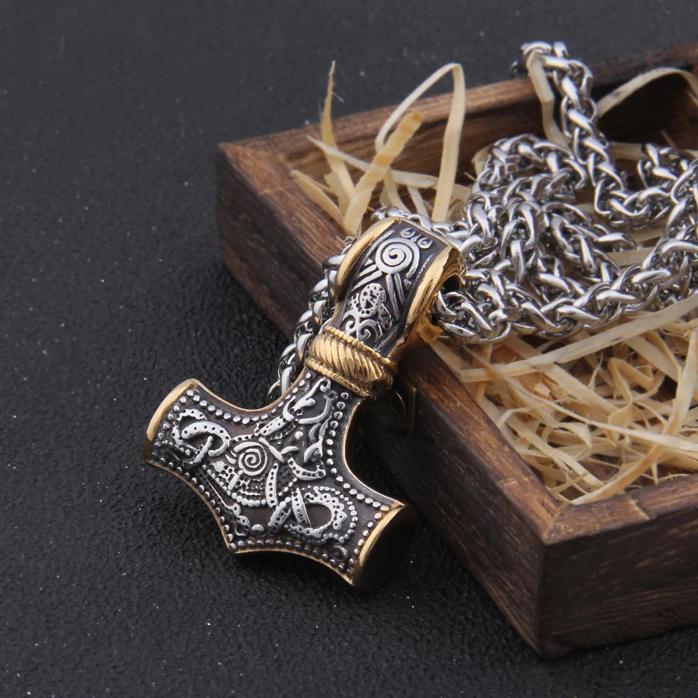 Never Fade thor&#39;s hammer mjolnir pendant necklace viking scandinavian norse viking necklace Men Stainless Steel gift