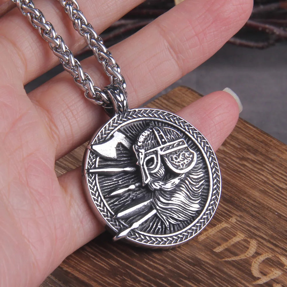 Norse Viking Warrior and tree of life with axe pendant necklace with wooden box as gift