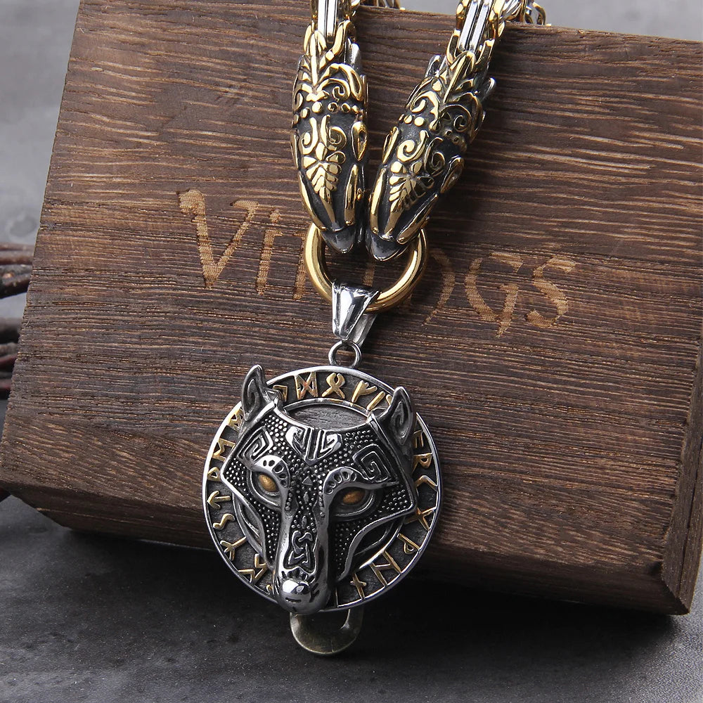 Fenrir King's Chain Wolf Necklace Viking Wolf Necklace Wolf of Ragnarok Norse Knotwork Fenrir Viking Rune Pendant Necklace