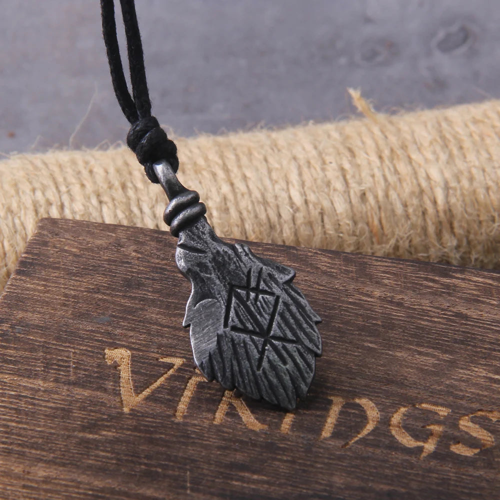 Never Fade Gray viking rune pendant necklace for men gift adjustable chain with wooden box