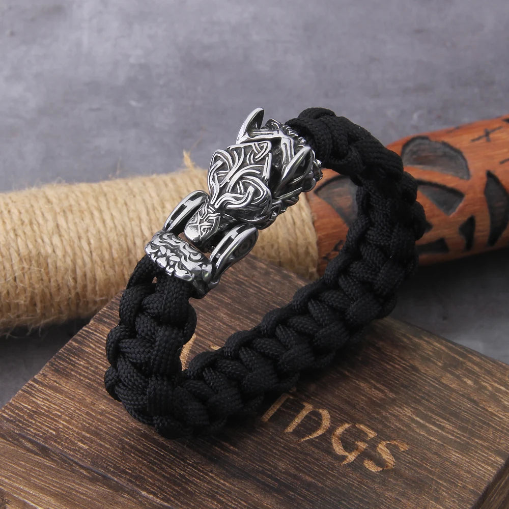 Never Fade Rock Viking Wolf Bracelet Men's handmade cord Can Open Wolf Mouth Punk Bracelets Biker Jewelry