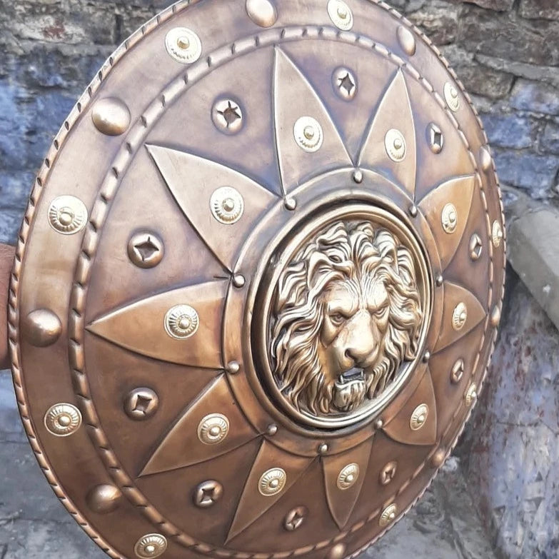 Medieval Warrior Royal Lion Stamped Circular Shield Face,  22"