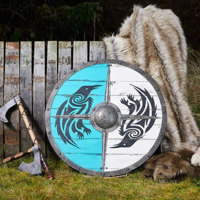 Eivor Valhalla Raven Authentic Viking Shield, 24" / 30"