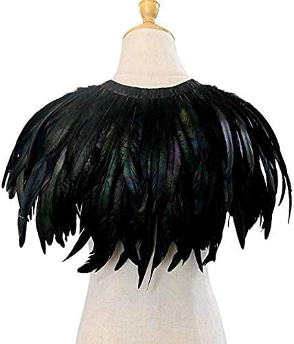 L'VOW Women' Natural Feather Shrug Cape Shawls Lace Collares for Halloween Cosplay Y1-black