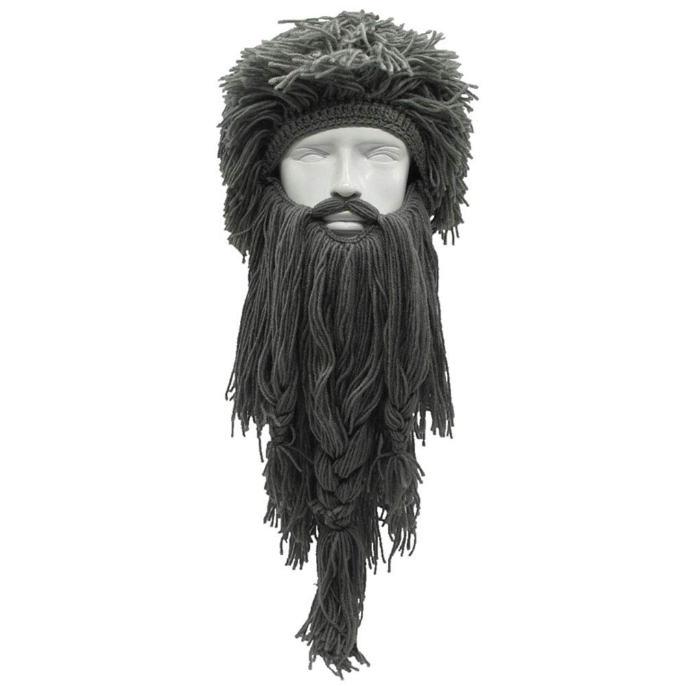 Creative Barbarian Knit Beard Hat Funny Knit Hat Wig Beanie Hat Beard Facemask V-brown