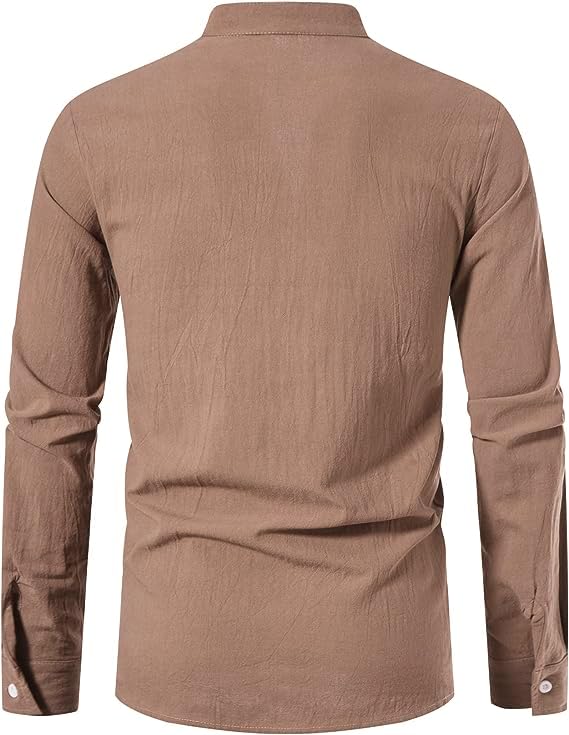 Men's Long Sleeve Shirts Retro Style Lace up for Medieval,Viking,Hippie Halloween Cosplay Pirate Renaissance Costume Small Khaki