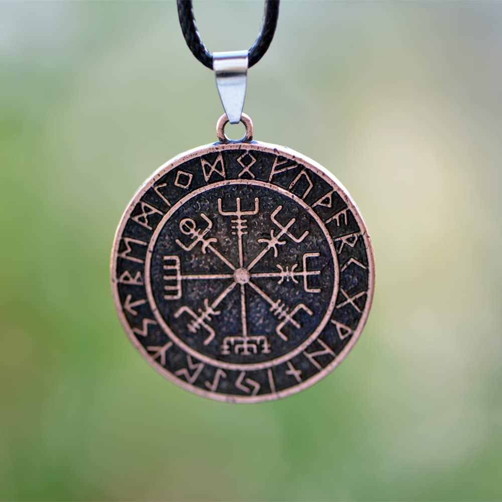 LANGHONG 1PCS Norse Viking Necklace For Men Compass Vegvisir Necklace Original Talisman Jewelry Antique Silver