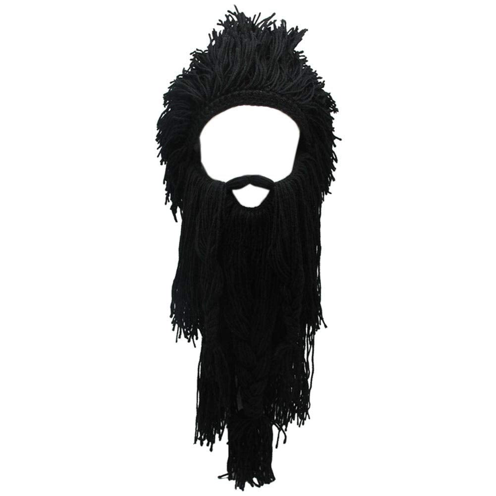 Creative Barbarian Knit Beard Hat Funny Knit Hat Wig Beanie Hat Beard Facemask V-brown