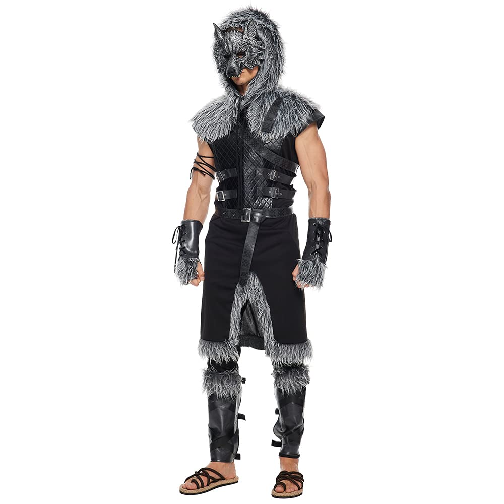 EraSpooky Men Werewolf Costume Adult Viking Wolf Halloween Cosplay Suit Medium