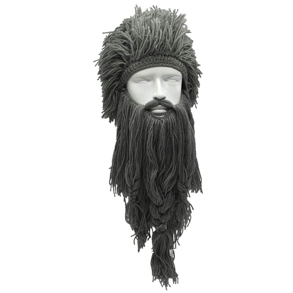 Creative Barbarian Knit Beard Hat Funny Knit Hat Wig Beanie Hat Beard Facemask V-brown