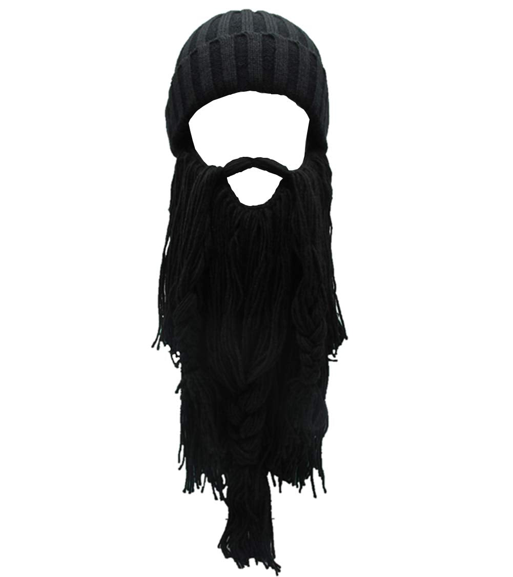 MerryJuly Men's Head Barbarian Vagabond Beanie Original Foldaway Beard Hats Viking Horns Bearded Caps One Size Viking Horns&brown Beard