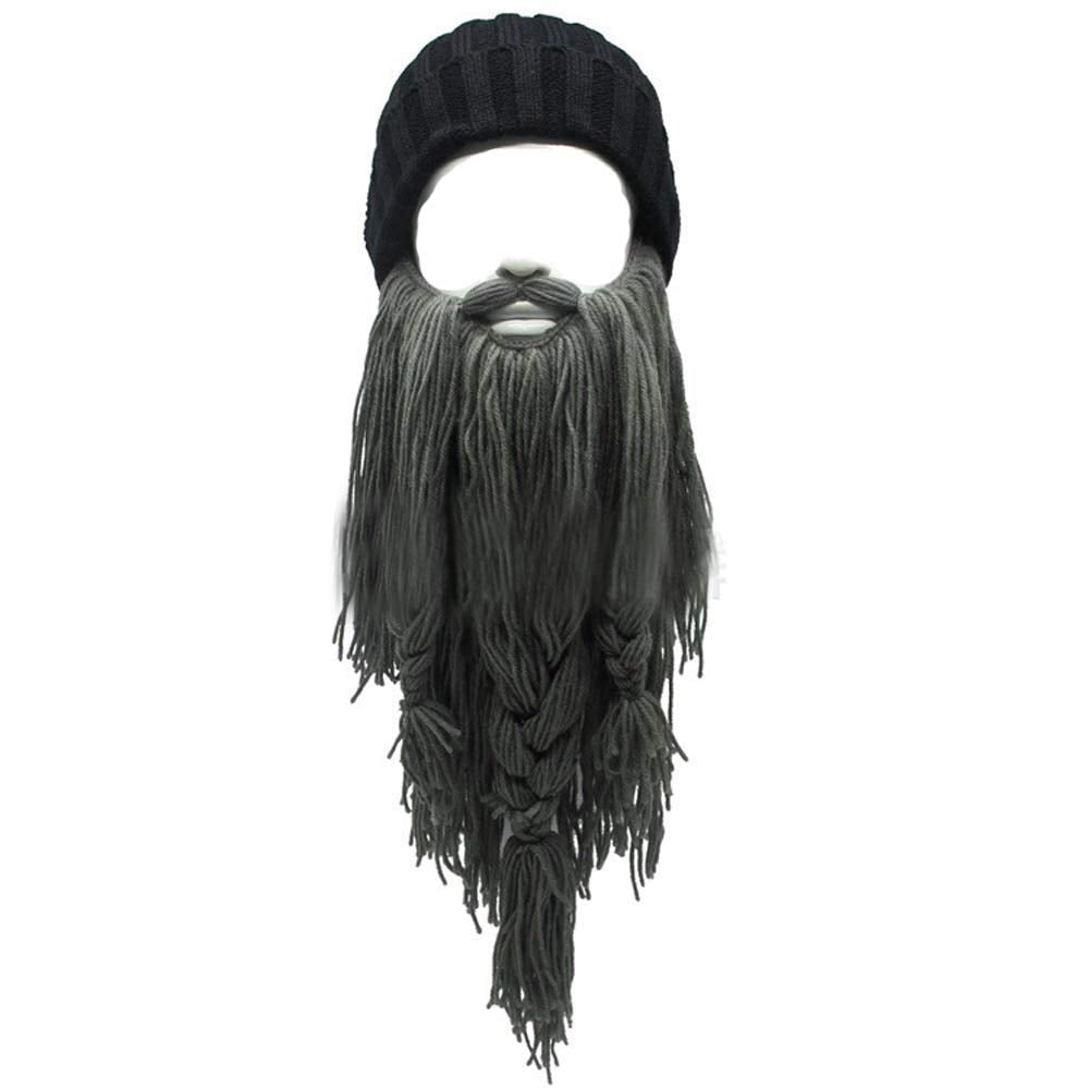 YEKEYI Viking Beard Beanie Horn Hat Winter Warm Mask Knitted Wool Funny Skull Cap One Size Horn Brown