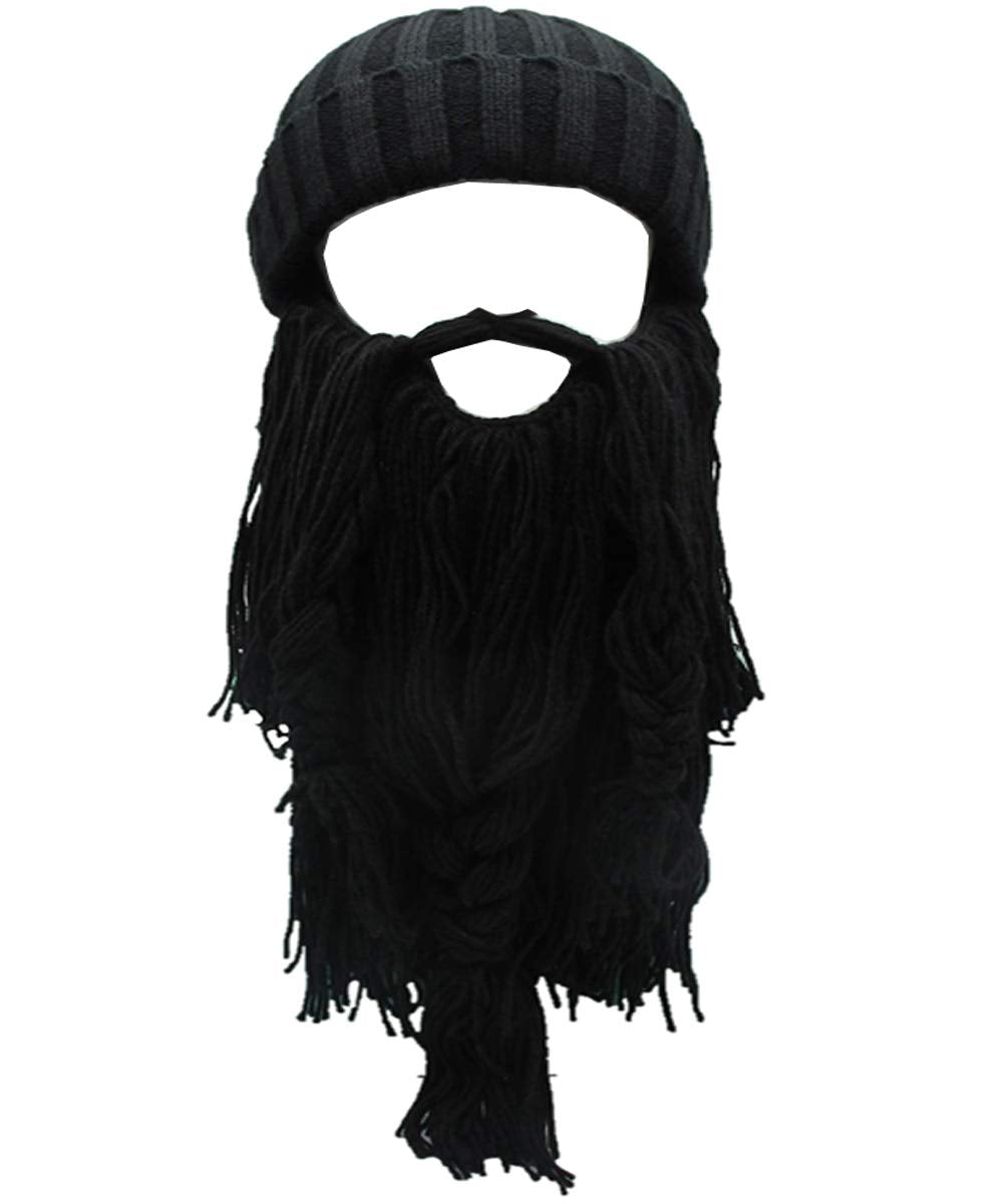 YEKEYI Viking Beard Beanie Horn Hat Winter Warm Mask Knitted Wool Funny Skull Cap One Size Horn Brown