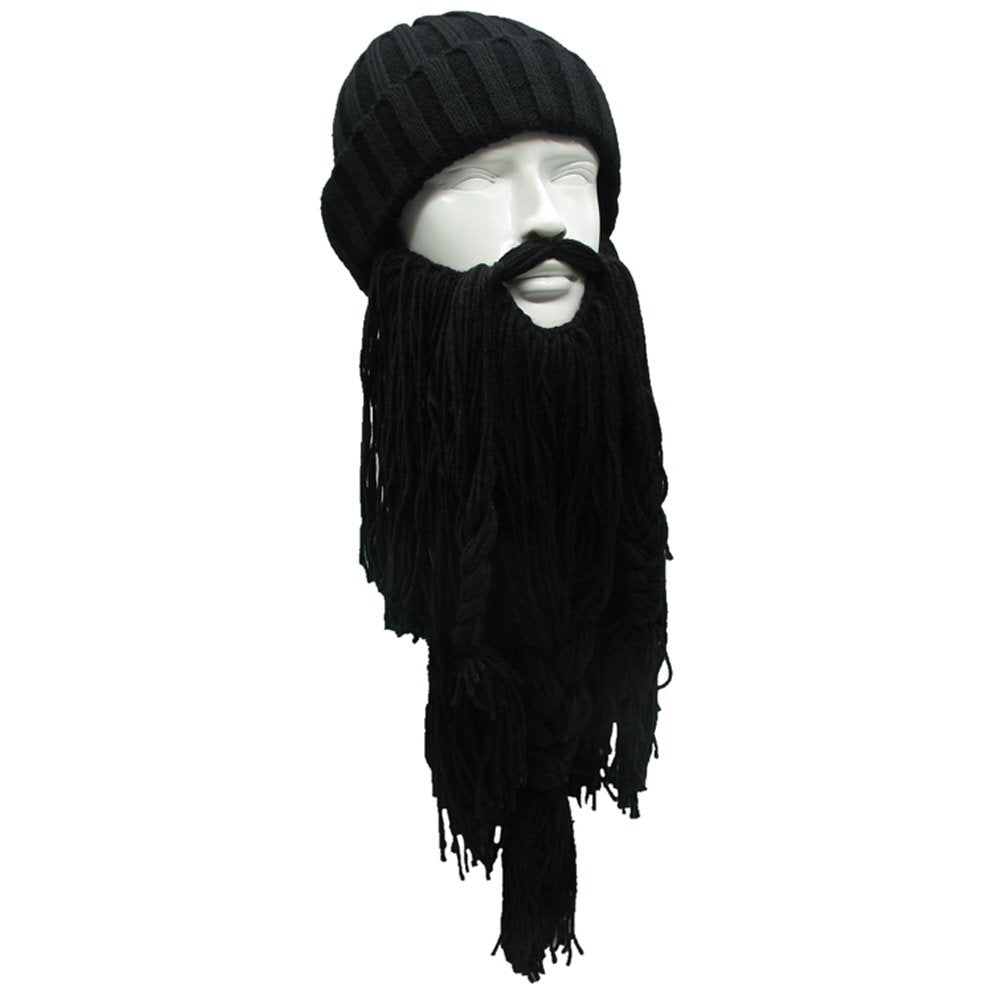 YEKEYI Viking Beard Beanie Horn Hat Winter Warm Mask Knitted Wool Funny Skull Cap One Size Horn Brown