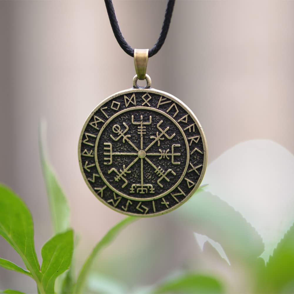 LANGHONG 1PCS Norse Viking Necklace For Men Compass Vegvisir Necklace Original Talisman Jewelry Antique Silver