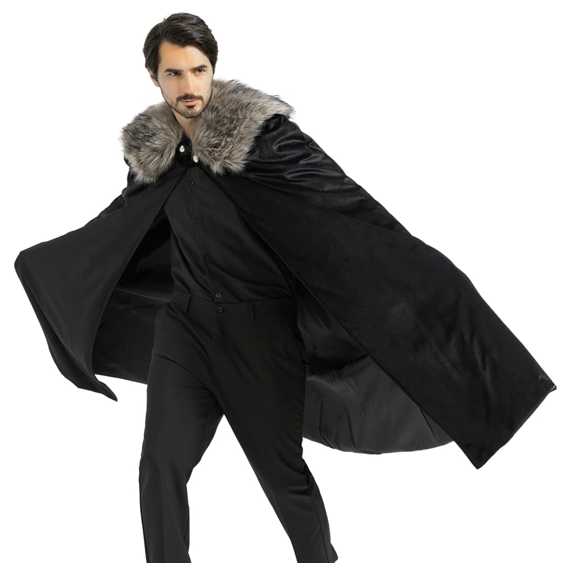 MSOrient Mens Medieval Viking Cloak Fur Cape Cosplay Costume Renaissance King With Fur Cloak Halloween Costume Small Brown