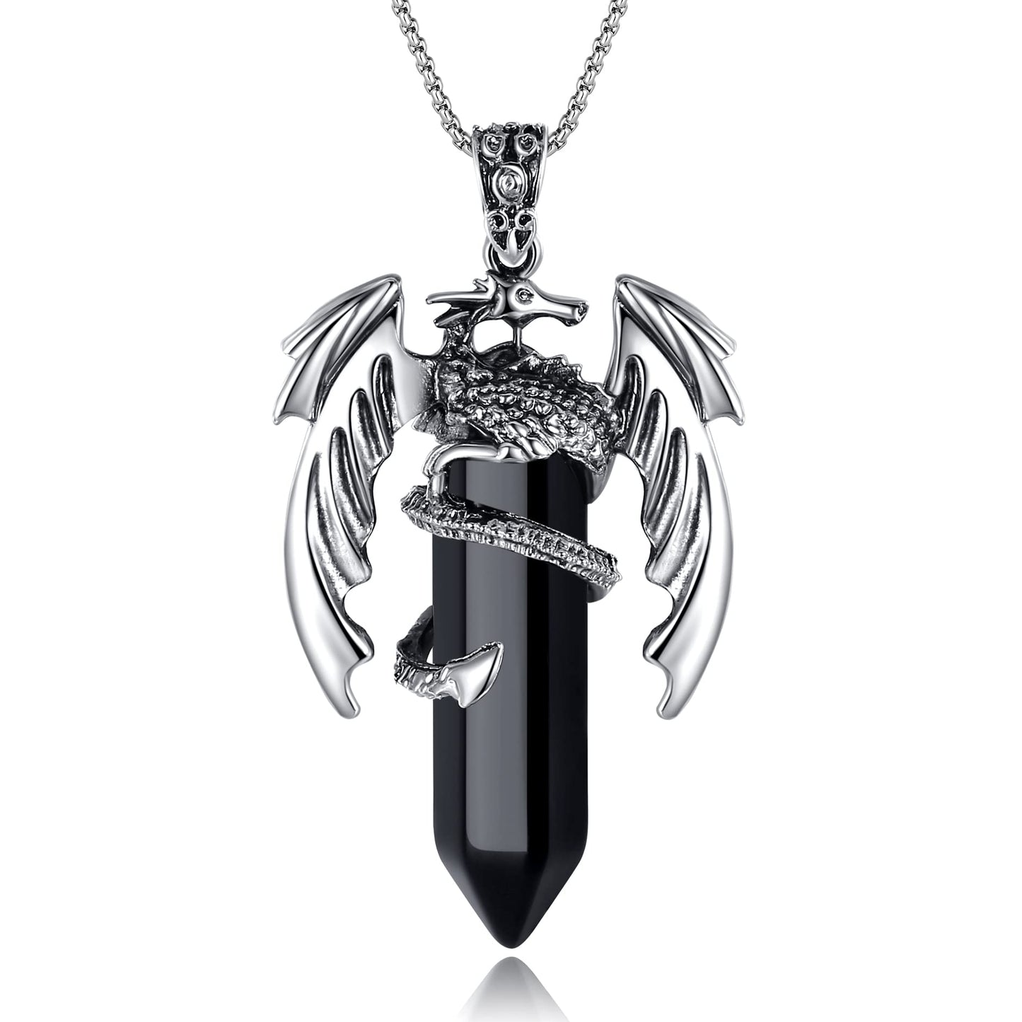 MAIBAOTA Natural Gemstone Dragon Crystal Necklace - Black Obsidian