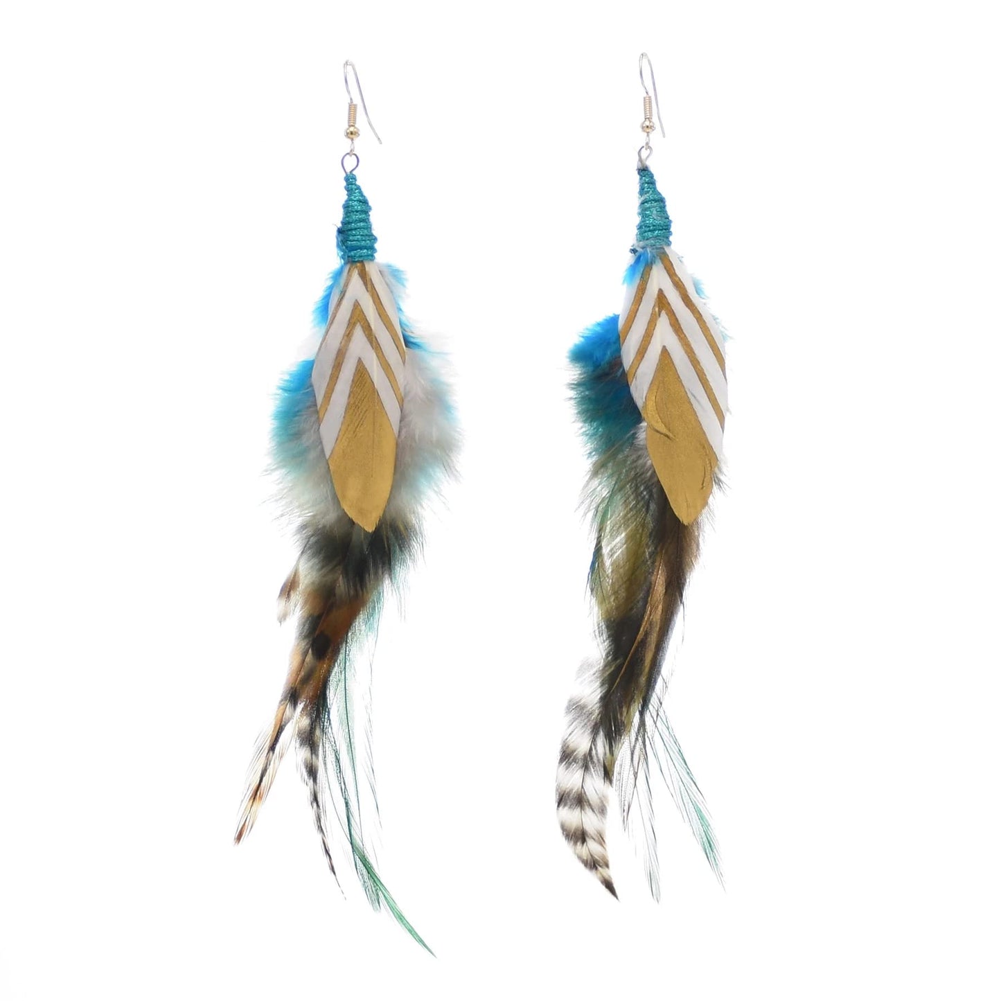 Punk Vintage Long Tassel Feather Beads Drop Wolf Tooth Pendant Earring Fish Hook Earrings Brown A