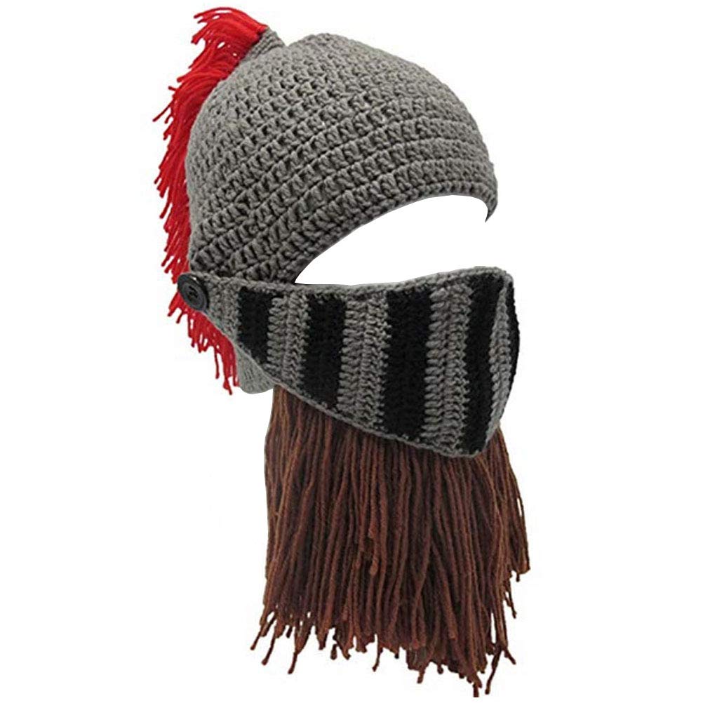 Creative Barbarian Knit Beard Hat Funny Knit Hat Wig Beanie Hat Beard Facemask V-brown