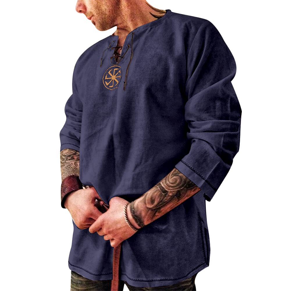 Men's Fashion Cotton Linen Shirt Long Sleeve Solid Color Ethnic Beach Yoga Top X-Large Black