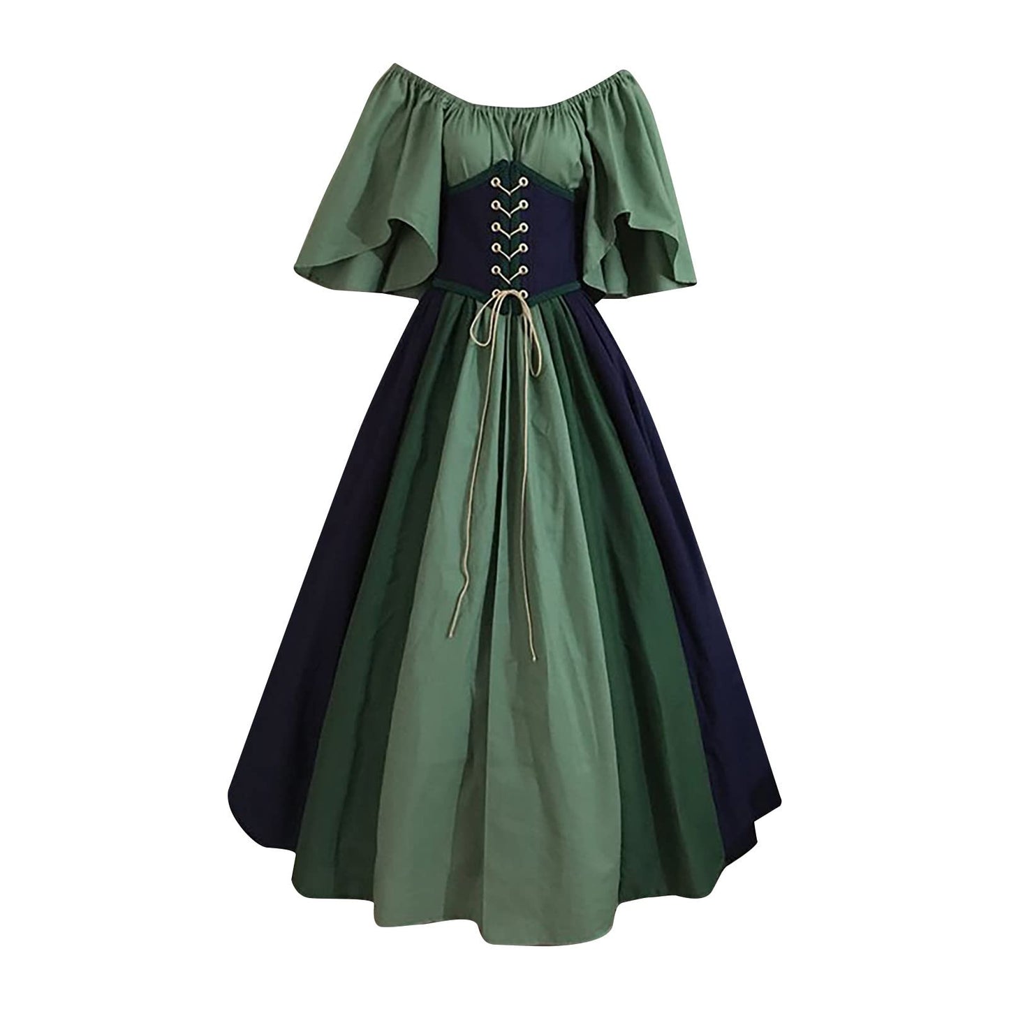 Khaki Women's Medieval Victorian Ball Gown Dress with Puff Sleeves