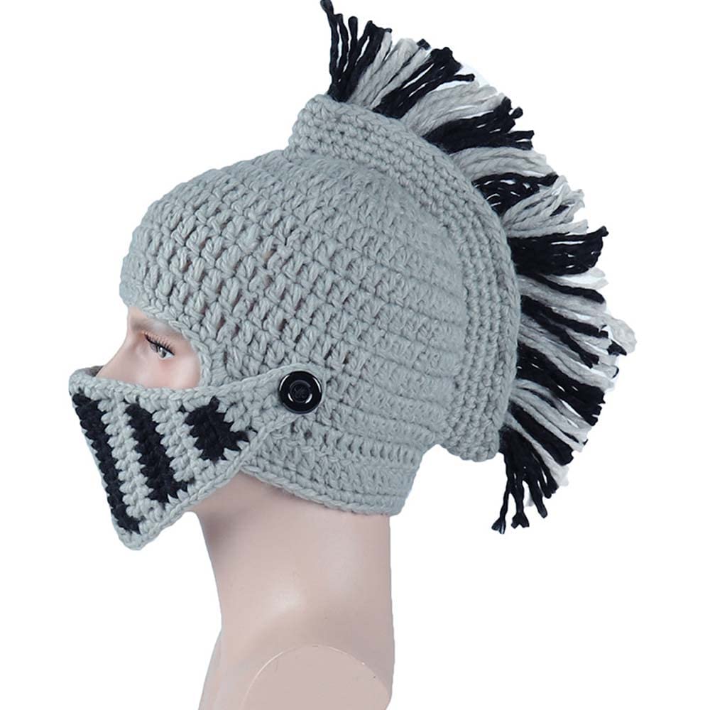 YEKEYI Viking Beard Beanie Horn Hat Winter Warm Mask Knitted Wool Funny Skull Cap One Size Horn Brown