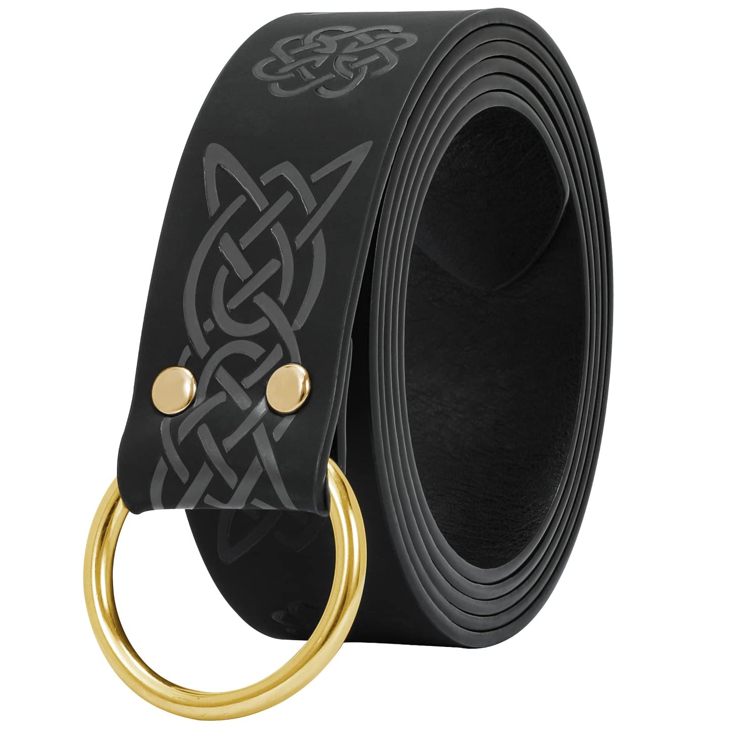 XZQTIVE Medieval Viking Belt for Men Embossed Leather Renaissance Knight Belt O Ring Costume Belts 0 Black Fit waist upto 56in