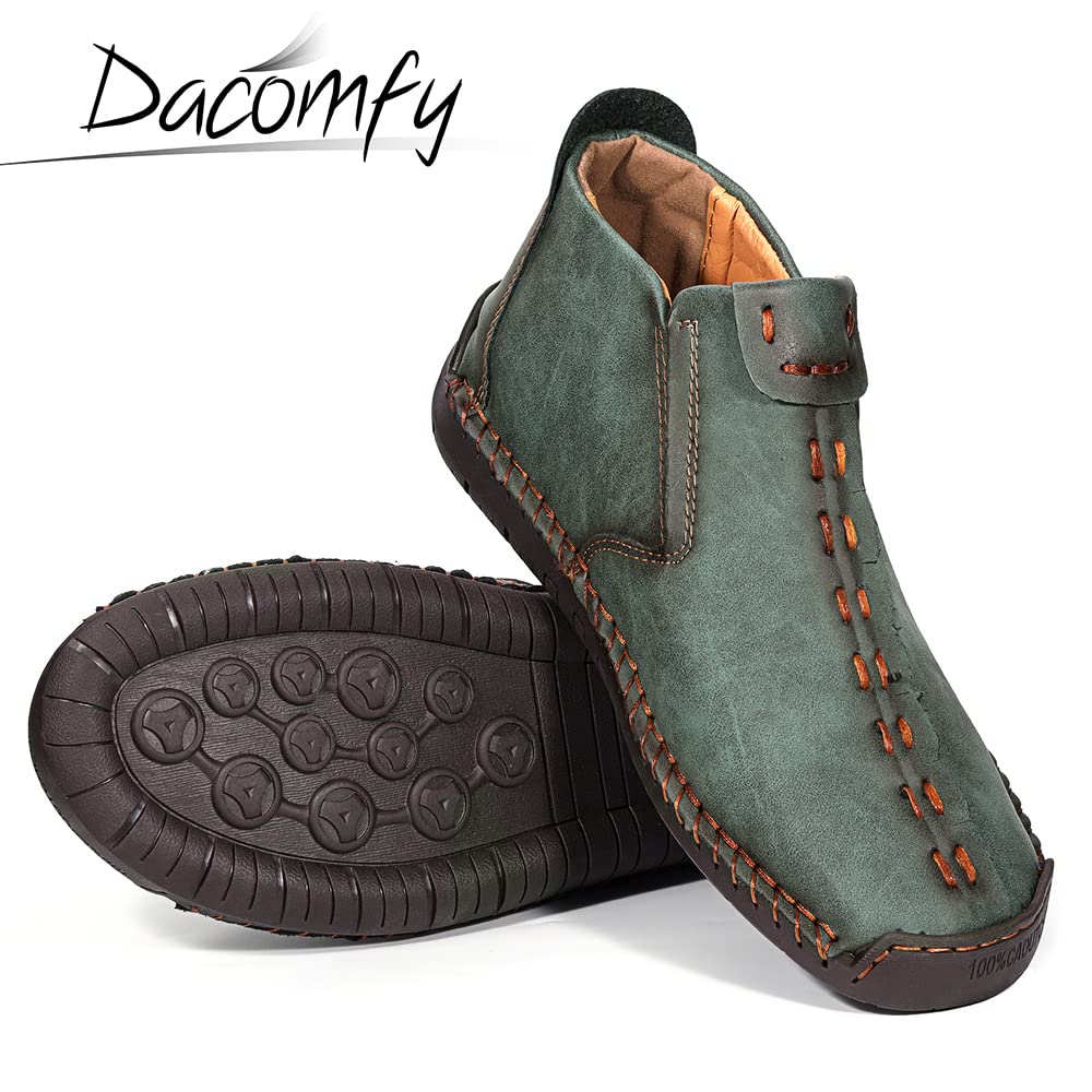 Dacomfy Mens Boots, Medieval Boots Leather Renaissance Shoes Mens Loafers, Casual Shoes Slip On Shoes Side Zipper Black Brown Khaki Green 10