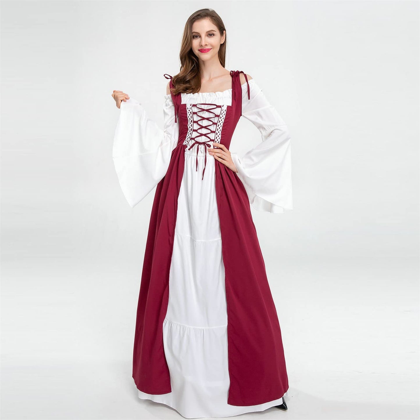 Wine Gothic Witch Medieval Wedding Dress Renaissance Dress for Women