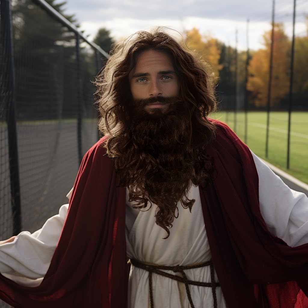 HOMELEX Jesus Beard And Wig - Halloween Funny Father Time Costume Accessory for Adults Brown