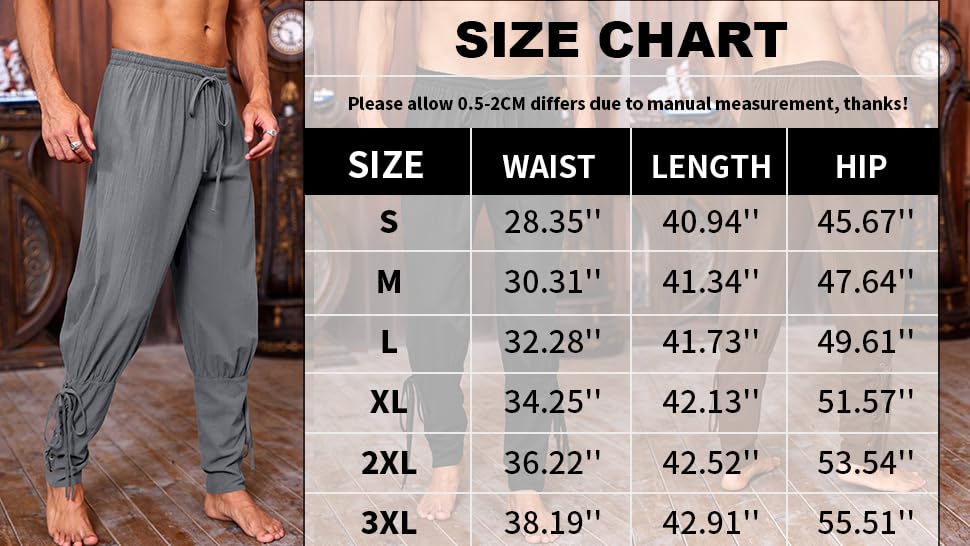 Meilidress Men's Ankle Banded Pants Medieval Viking Navigator Trousers Renaissance X-Large Brown