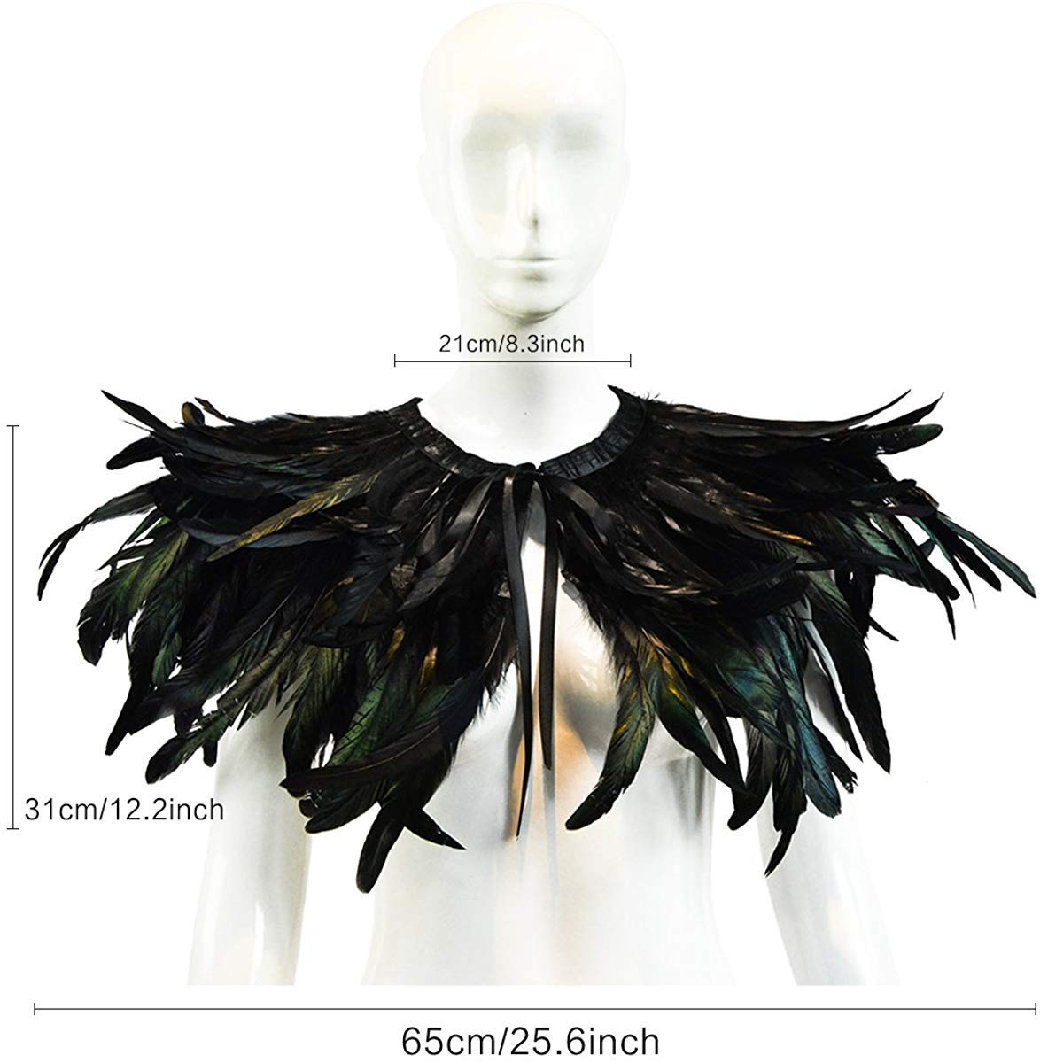 L'VOW Women' Natural Feather Shrug Cape Shawls Lace Collares for Halloween Cosplay Y1-black