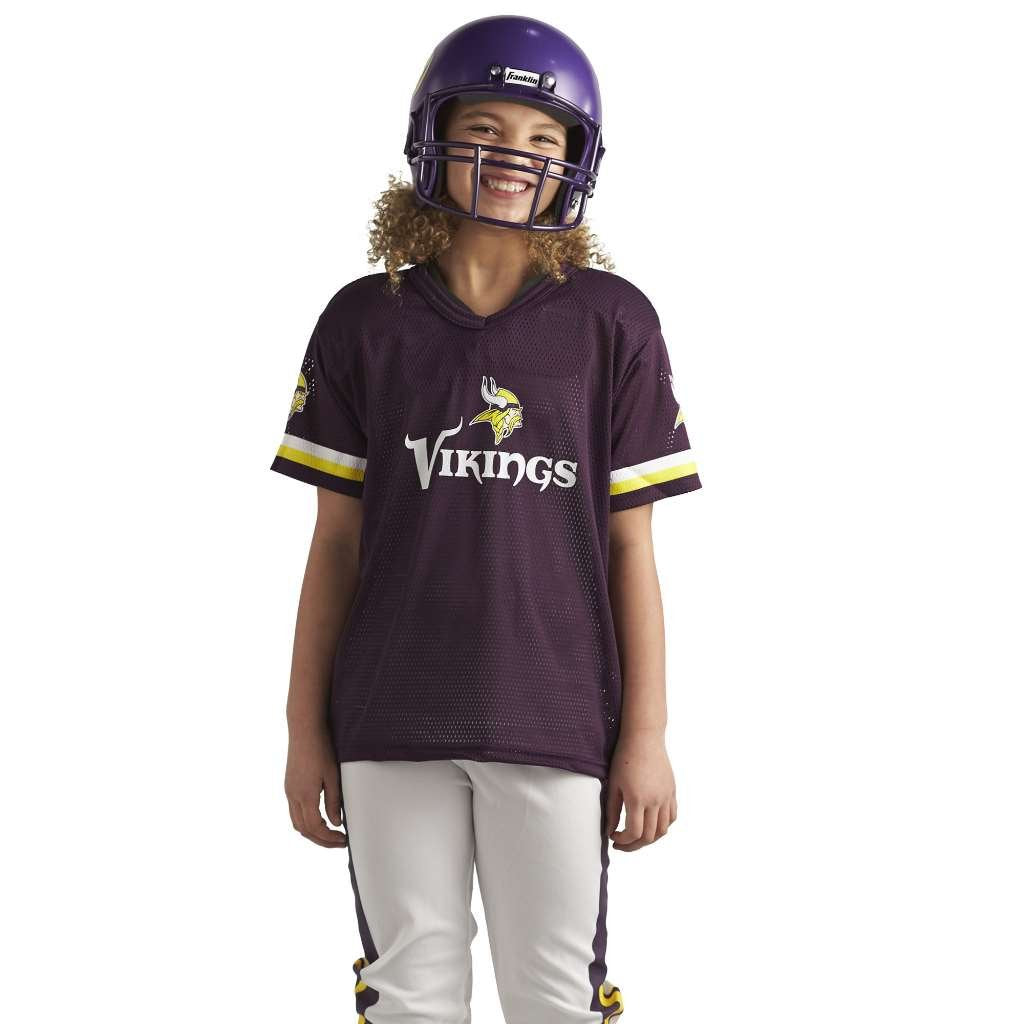 Franklin Sports NFL Youth Football Uniform Set for Boys & Girls - Includes Helmet, Jersey & Pants with Chinstrap + Numbers Minnesota Vikings Medium