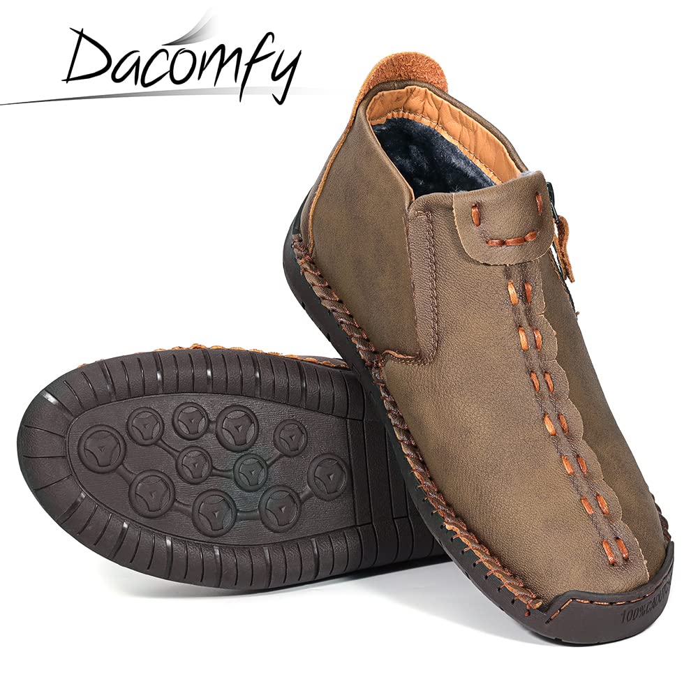 Dacomfy Mens Boots, Medieval Boots Leather Renaissance Shoes Mens Loafers, Casual Shoes Slip On Shoes Side Zipper Black Brown Khaki Green 10