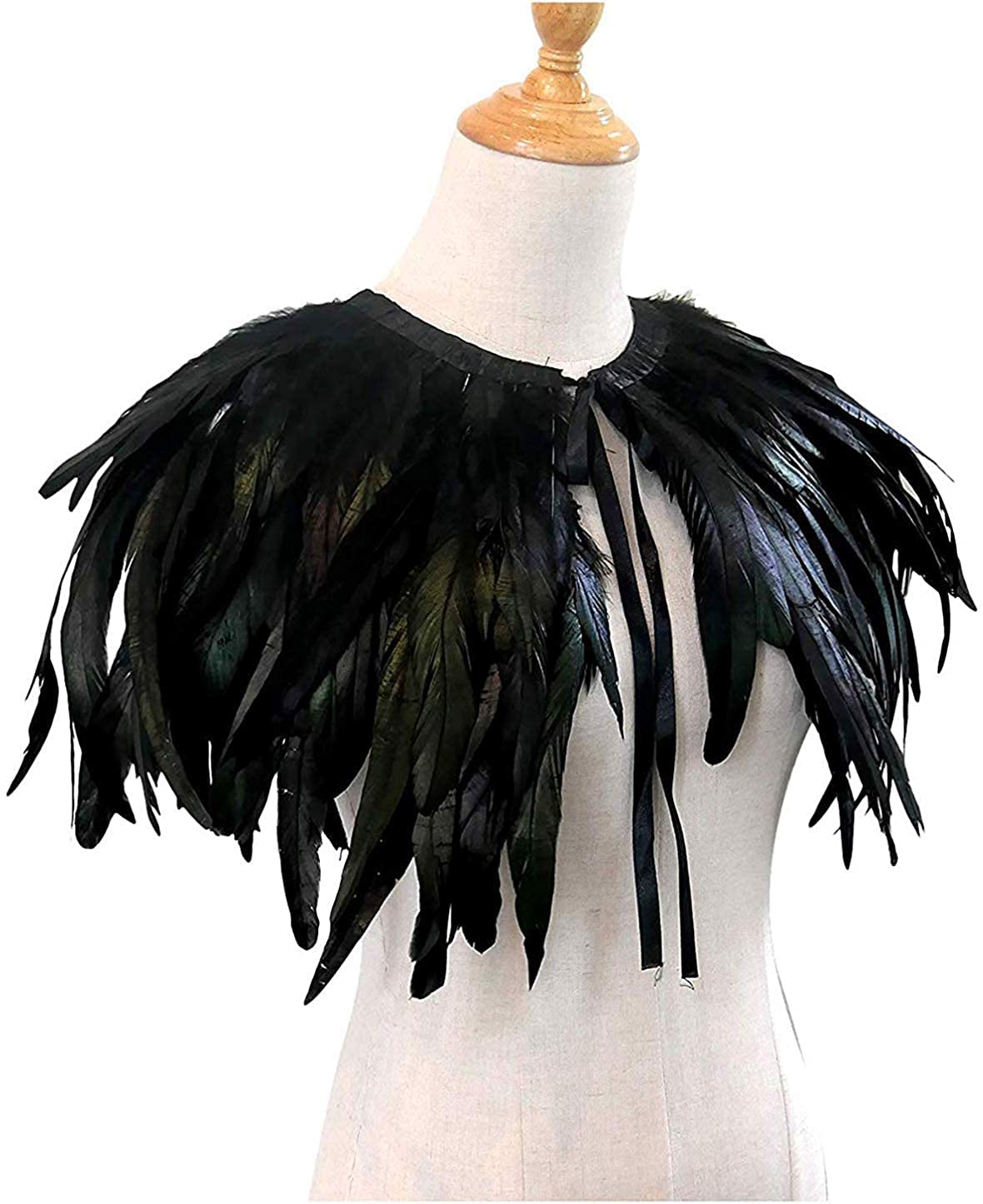 L'VOW Women' Natural Feather Shrug Cape Shawls Lace Collares for Halloween Cosplay Y1-black