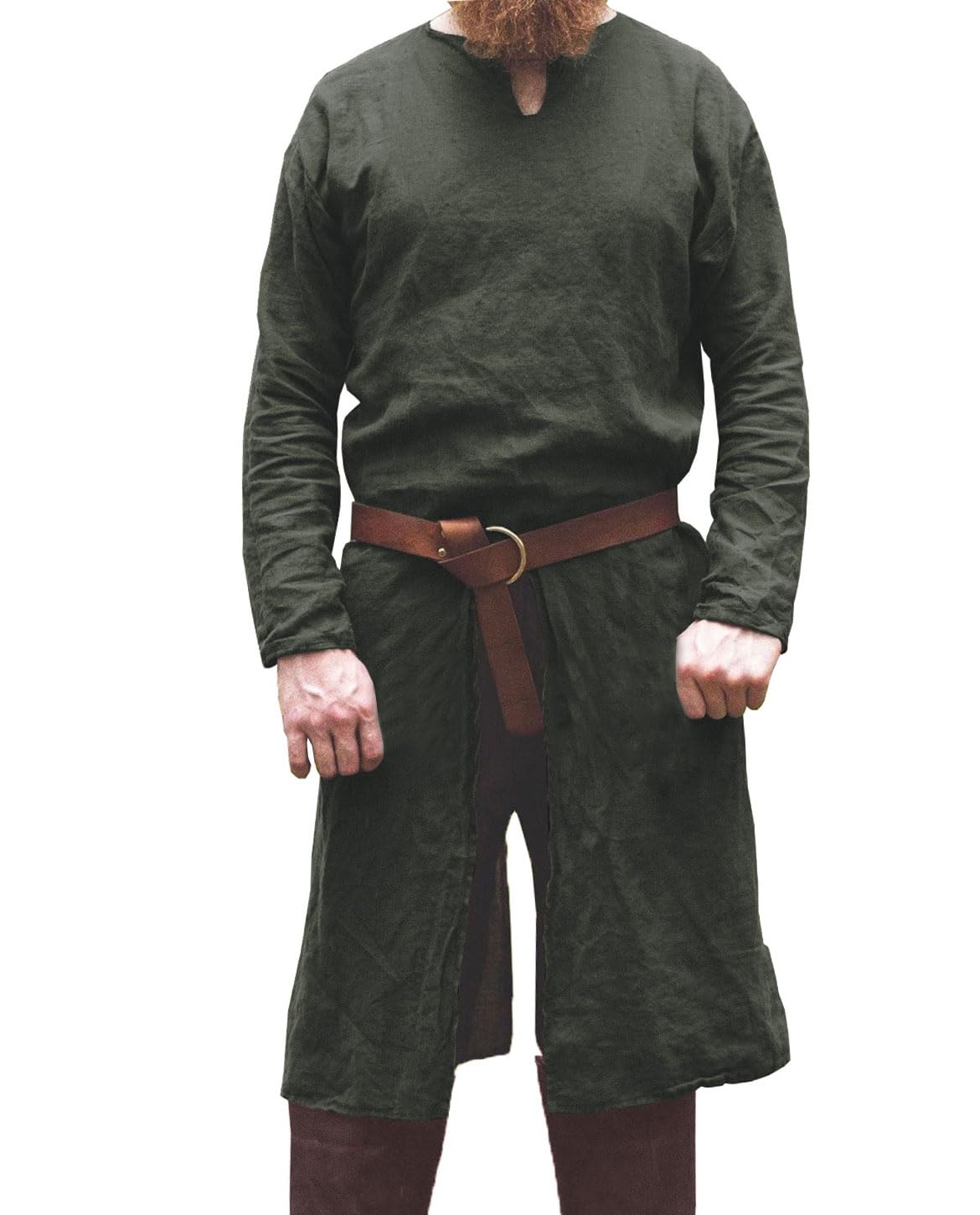 Moomphya Mens Renaissance Tunic Pirate Viking Retro Medieval Shirt Gothic Victorian Halloween Costume Tee (Without Belt) Large Green