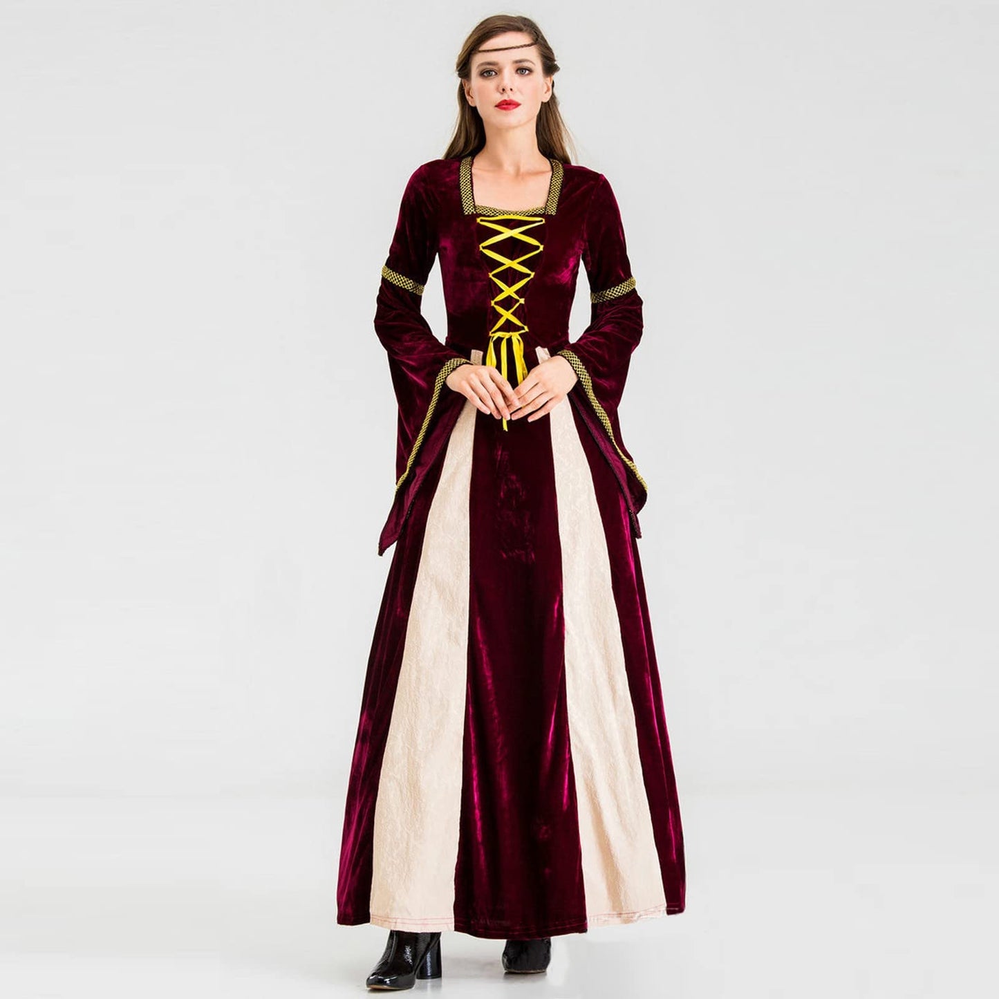 Wine Gothic Witch Medieval Wedding Dress Renaissance Dress for Women