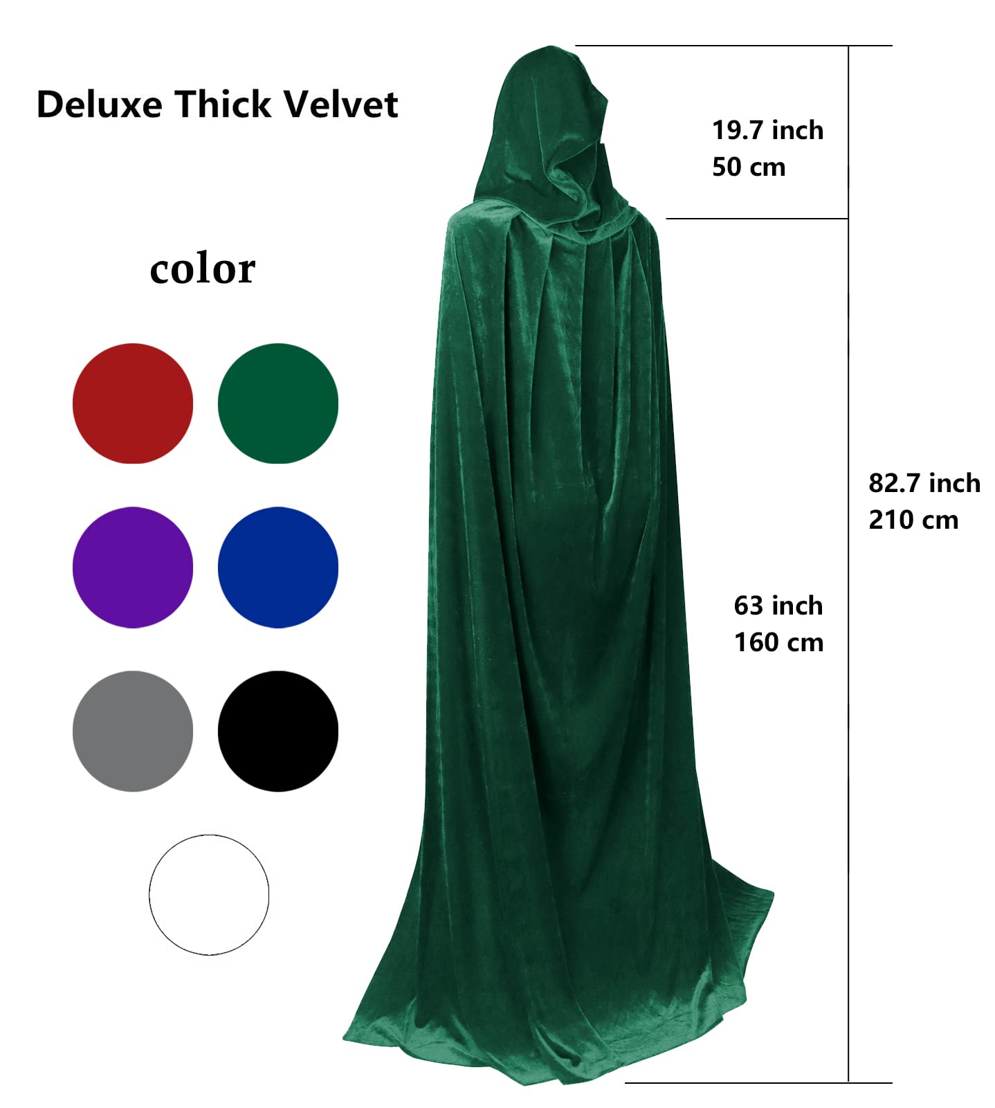 HOMELEX Black Witch Velvet Cloak Halloween Maleficent Hooded Cape Queen King Robe Outfit Renaissance Medieval Costume Green