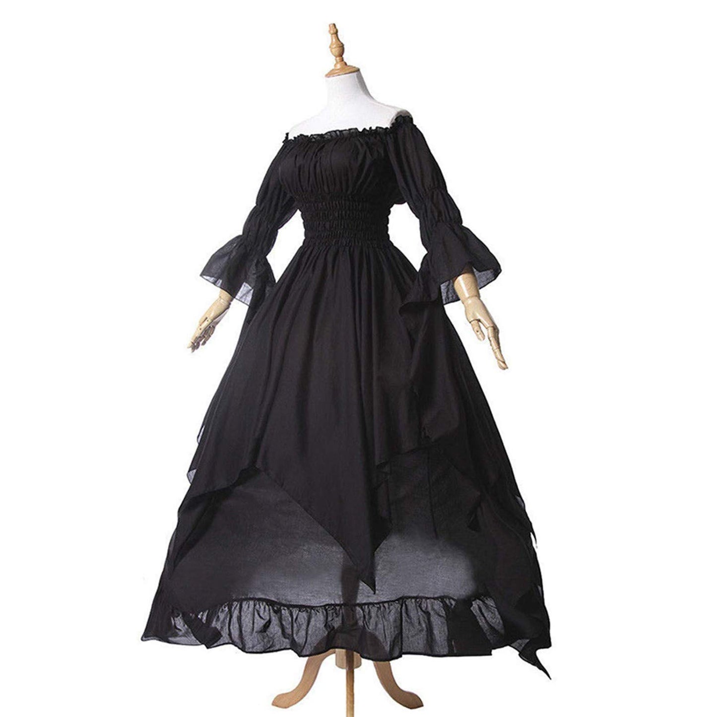 Khaki Women's Medieval Victorian Ball Gown Dress with Puff Sleeves