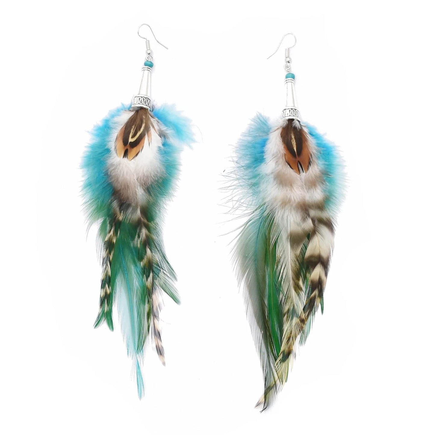 Punk Vintage Long Tassel Feather Beads Drop Wolf Tooth Pendant Earring Fish Hook Earrings Brown A