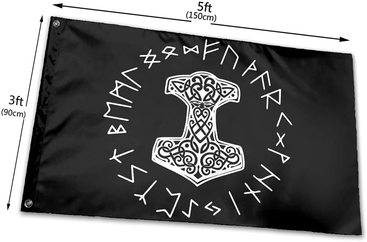 Mjolnir Thor's Blessing and Rune Circle Black Flag