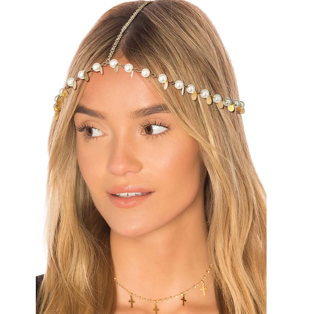 Campsis Gold Festival Sequins Head Chain Gyspy Headpiece Hair Accessories Jewelry for Women and Girls Style1