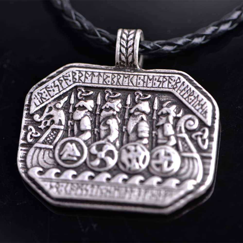 LANGHONG 1PCS Norse Viking Necklace For Men Compass Vegvisir Necklace Original Talisman Jewelry Antique Silver