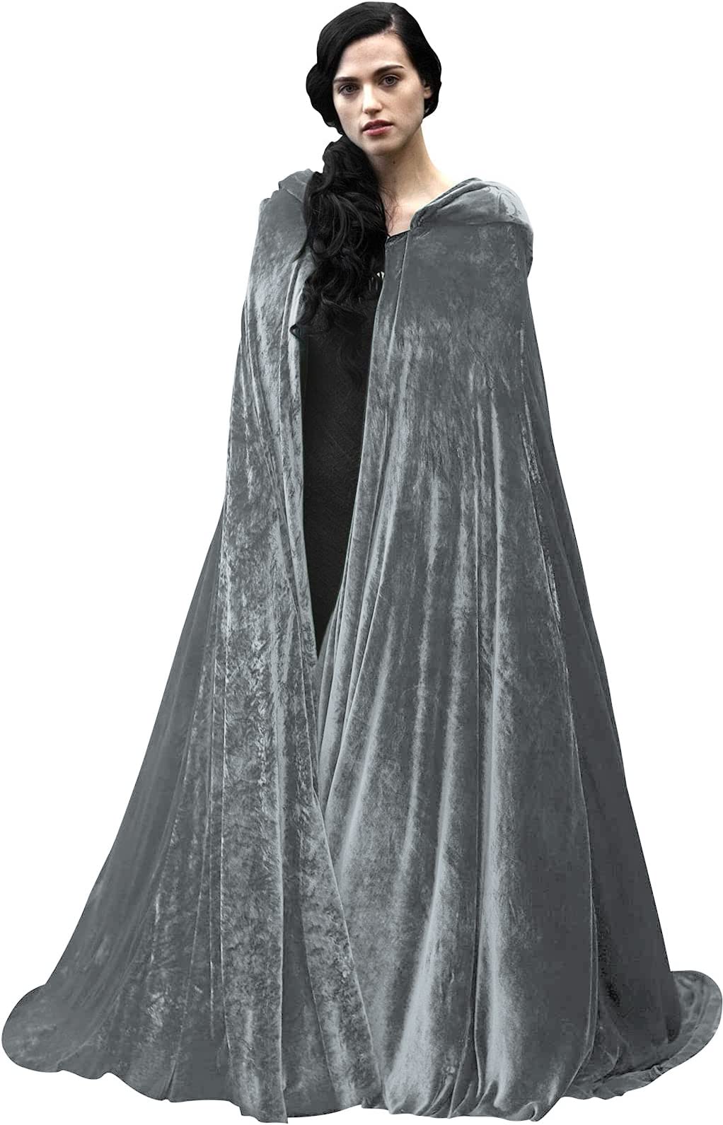 HOMELEX Black Witch Velvet Cloak Halloween Maleficent Hooded Cape Queen King Robe Outfit Renaissance Medieval Costume Green